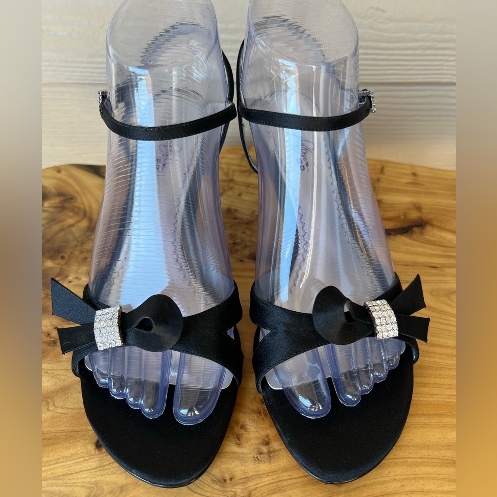 BP Platinum Larissa Satin Sandal with Rhinestone Bow